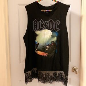 Forever21 AC DC muscle tee top black lace size L